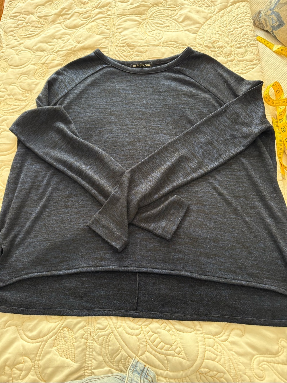 Rag and Bone Cozy Lightweight Long-Sleeve Top - Slate Blue with Black Accents